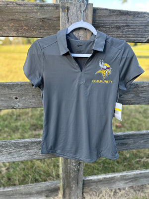 Gray Womens Nike Polo with Embroidered Viking Head