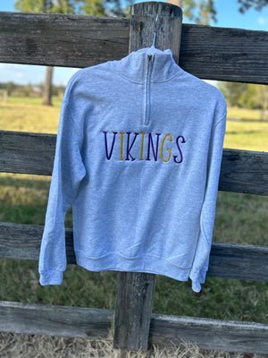 Ash 1/4 Zip Sweatshirt with Vikings Embroidered