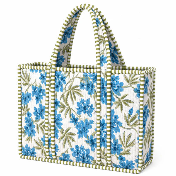 Olive and Blue Floral Mini Quilted Tote