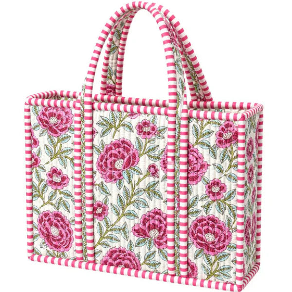 Pink/Teal Floral Quilted Large Tote