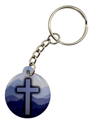 Tap to Pray - Prayer Tag Keychains - Blue Mountains + Cross