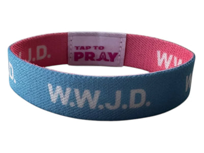 Tap to Pray - Wristband - Blue & Pink WWJD - Small