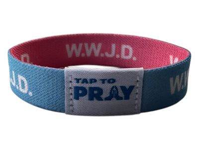 Tap to Pray - Wristband - Blue & Pink WWJD - Small