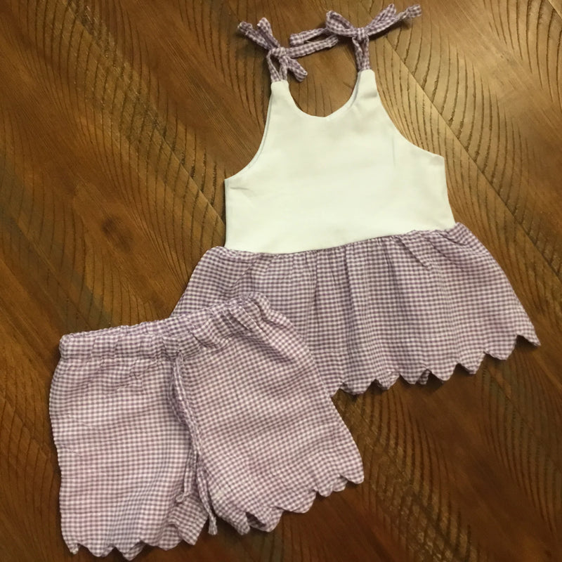 Girls Seersucker Scalloped Top with Shorts - Monogrammable