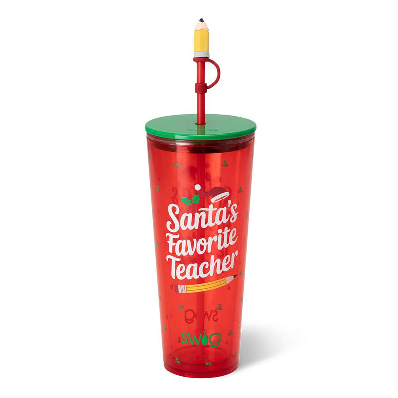 Santa's Favorite Teacher Plastic Tumbler 24oz - Swig Life