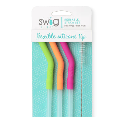 Neon Lime/Orange/Berry Reusable Straw Set (40oz Mega Mug) - Swig Life