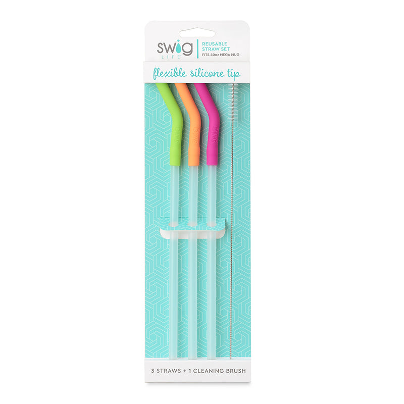 Neon Lime/Orange/Berry Reusable Straw Set (40oz Mega Mug) - Swig Life