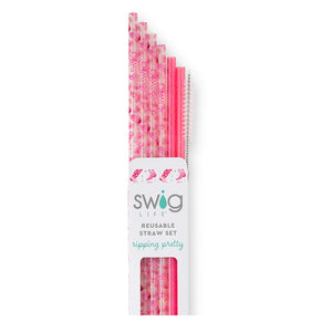Let's Go Girls + Pink Glitter Reusable Tall Straw Set- Swig