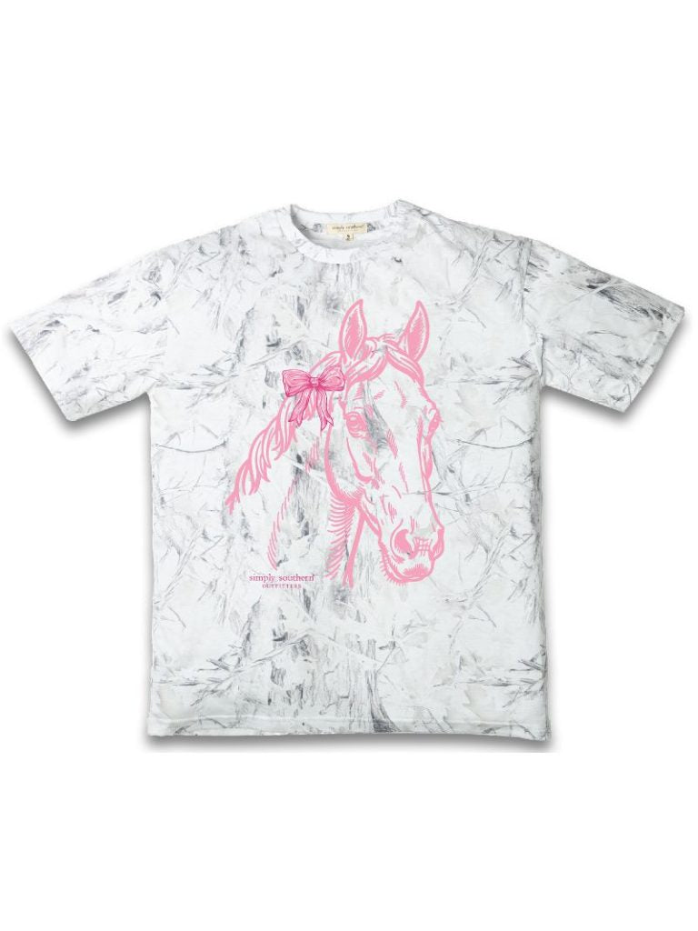 White Camo Pink Horse Tee - Simply Southern - Adult