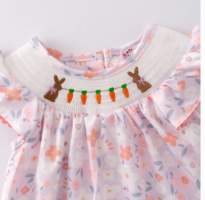 Carrot Patch Smocked Girls Dress - Clover Cottage