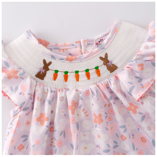 Carrot Patch Smocked Girls Dress - Clover Cottage