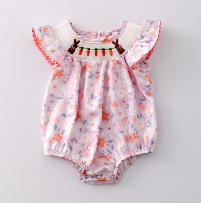 Carrot Patch Smocked Baby Romper - Clover Cottage