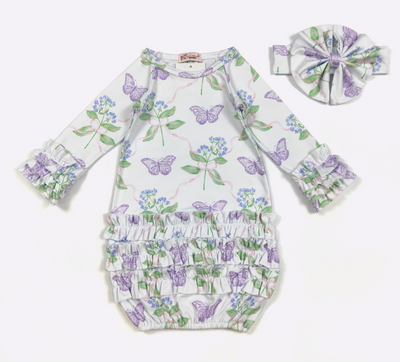 Violet Butterfly Gown & Bow Set – Clover Cottage