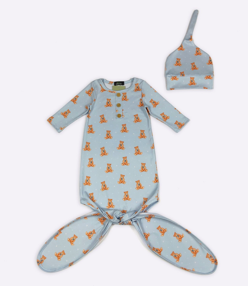 Mini Teddy Blue Gown & Hat Set – Clover Cottage