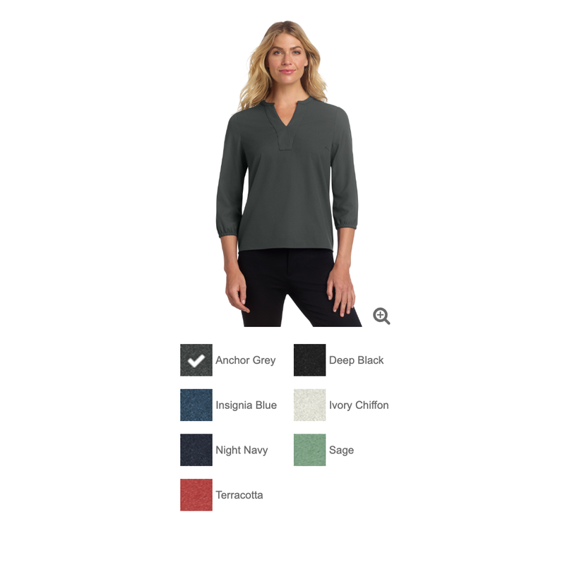 MTPS Mercer+Mettle® Women's Stretch Crepe 3/4-Sleeve Blouse- Embroidered