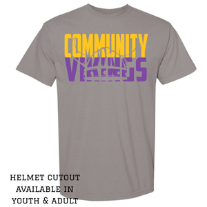 Helmet Cutout Comfort Color TShirt- Community Vikings Grey