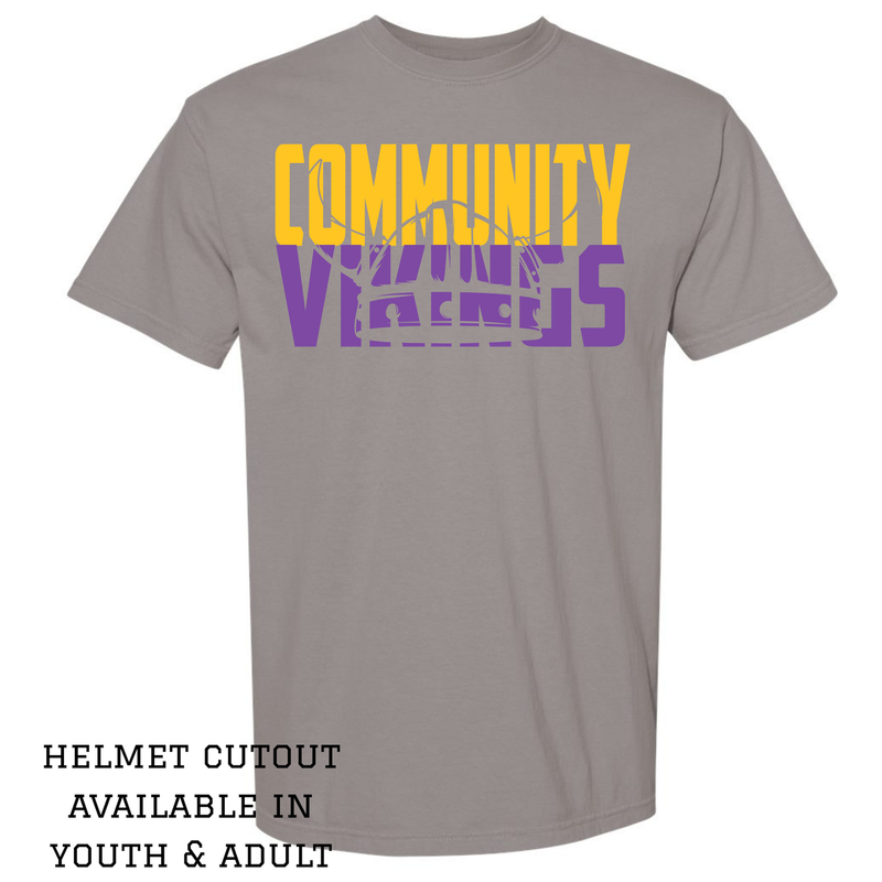 Helmet Cutout Comfort Color TShirt- Community Vikings Grey