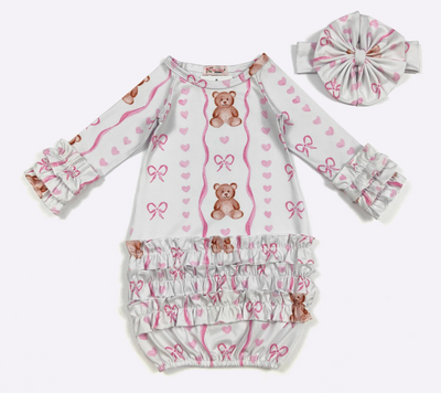 Teddy Bear Gown & Bow Set – Clover Cottage