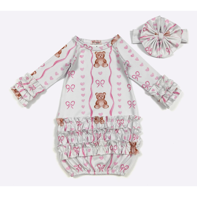 Teddy Bear Gown & Bow Set – Clover Cottage