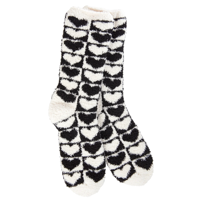 Checkered Heart Black Fireside - World's Softest Socks for Women