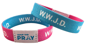 Tap to Pray - Wristband - Blue & Pink WWJD - Small