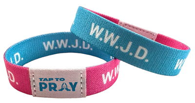 Tap to Pray - Wristband - Blue & Pink WWJD - Small