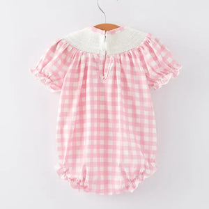 St. Patrick's Day Smocking Embroidered Pink Plaid Baby Girls Romper