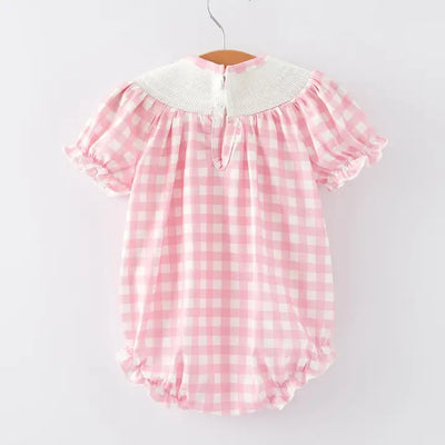 St. Patrick's Day Smocking Embroidered Pink Plaid Baby Girls Romper