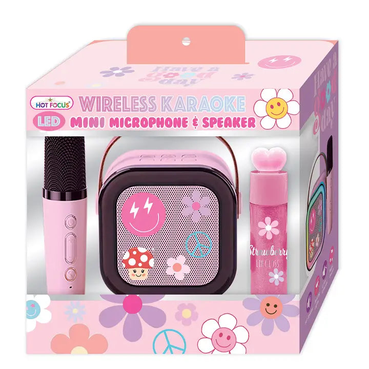 LED Wireless – Mini Microphone, Speaker & Lip Gloss – Kids with Smiley - Hot Focus