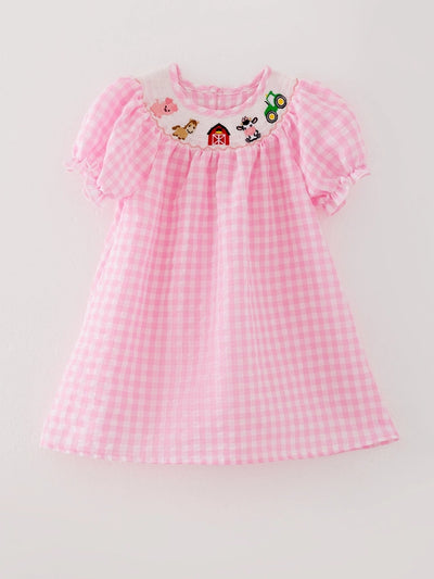 Farm Pink Smocking Embroidered Girls Dress