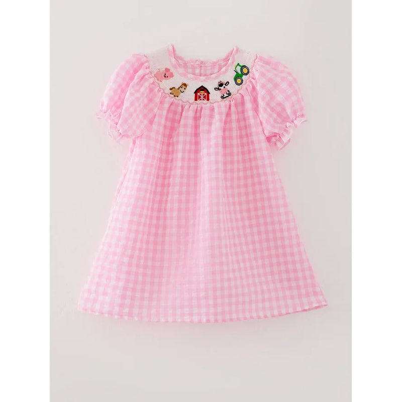 Farm Pink Smocking Embroidered Girls Dress