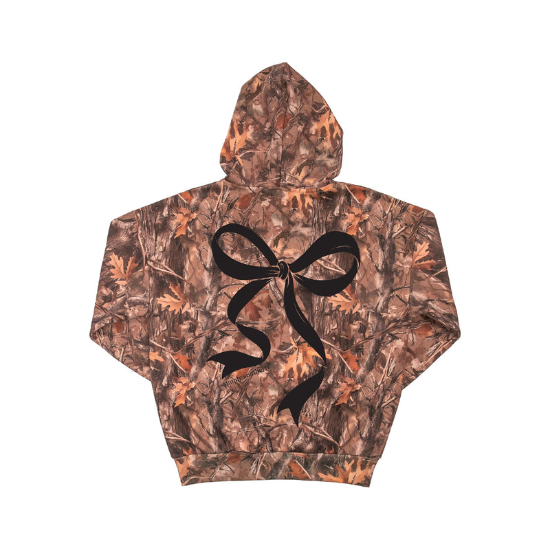Simply Southern Camo Hoodie with Black Bow