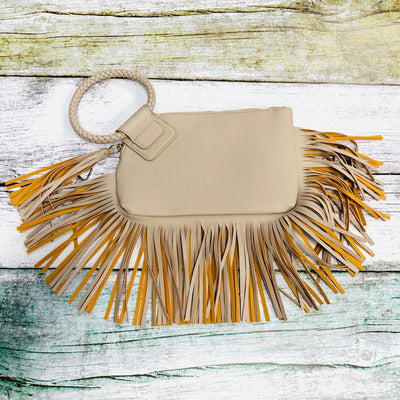 Fringe Leather Clutch Wristlet