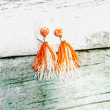 Orange and White Beaded Dangle Earrings