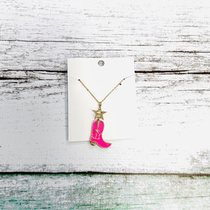 Hot Pink Cowgirl Boot Necklace