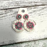 Round Fringe Pink/Turquoise Beaded Earrings