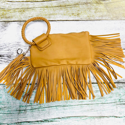 Fringe Leather Clutch Wristlet