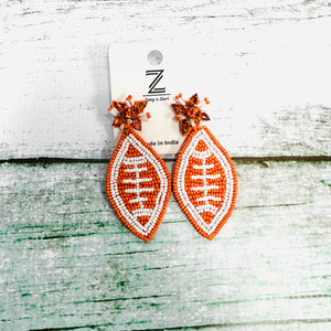 Orange & White Football Beaded Earrings