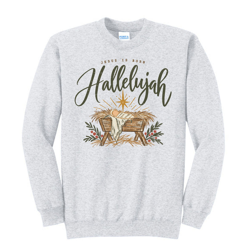 Hallelujah Jesus Is Born Nativity Crewneck Sweatshirt - PC78