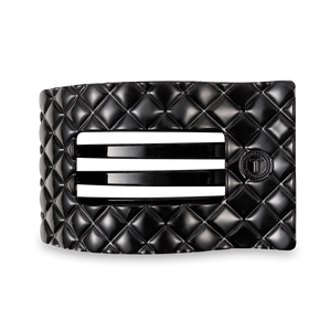 Black Quilted Flat Rectangle Hair Clip - Teleties