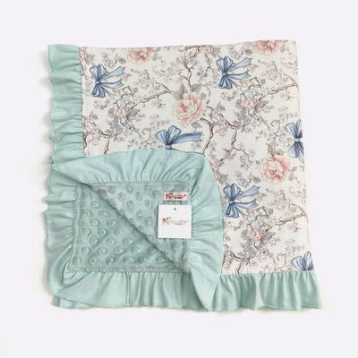Blue Vintage Coquette Minky Blanket - Clover Cottage