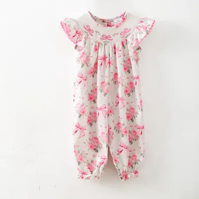 Rosebud Smocked Baby Romper - Clover Cottage