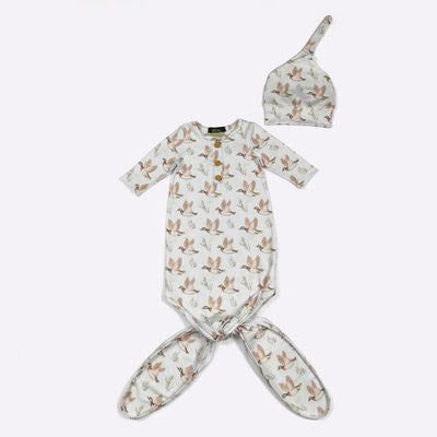 Waterfowl Baby Knotted Gown + Hat - Clover Cottage