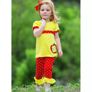 Back to School Girls Apple Polka Dot Tunic Capri Outfit