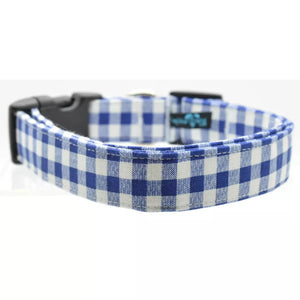 Blue Gingham Dog Collar - Monogrammed