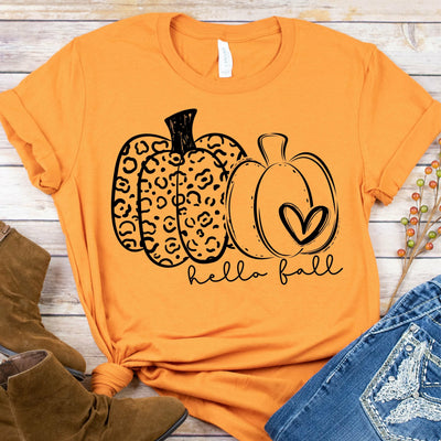 Double Pumpkin Leopard Hello Fall -  Fall- Screen Print