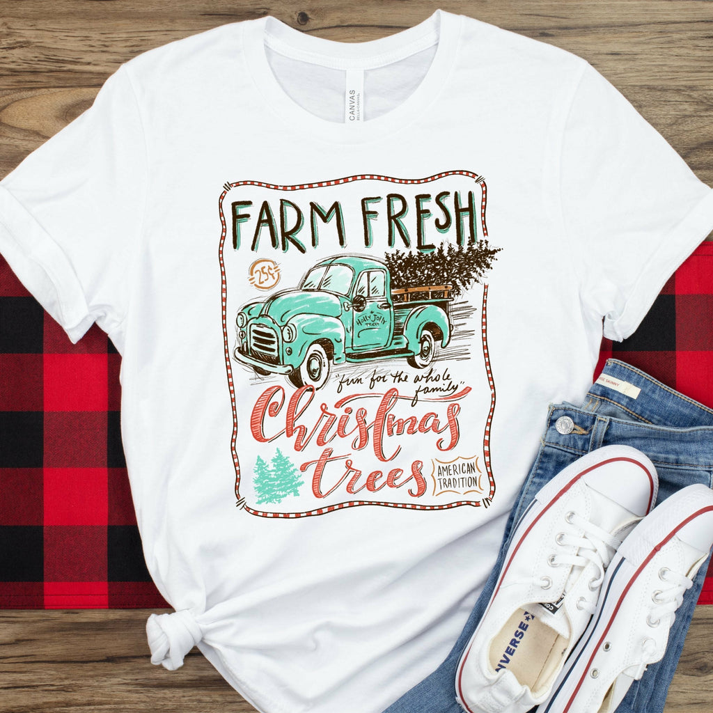 Farm Fresh Fun for the Whole Family Green Vintage Christmas Truck- Christmas - Screen Print