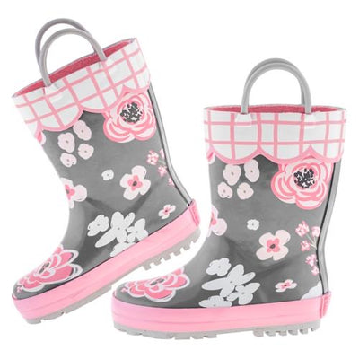 Charcoal Floral Rainboots - Kids