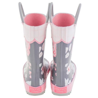 Charcoal Floral Rainboots - Kids