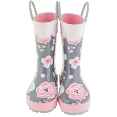 Charcoal Floral Rainboots - Kids